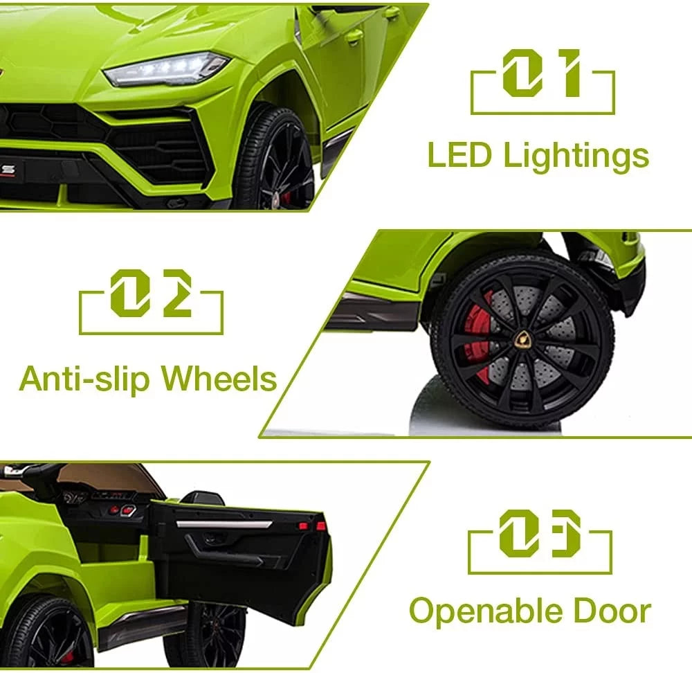 Ride on Toys for Kids, 12V Lamborghini Urus Power Ride on Truck Cars with Remote Control, Horn, Radio, USB Port, AUX, Spring Suspension, Opening Door, LED Light - Blue, CL61