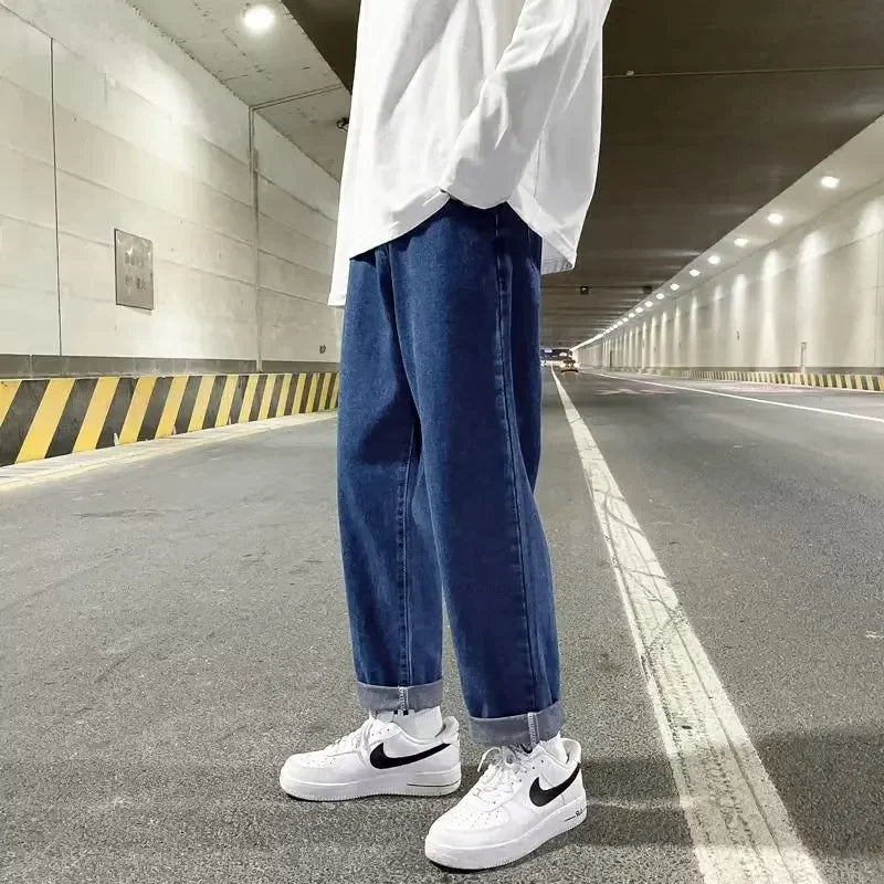 Autumn Korean Fashion Drawstring Y2K Jeans Homme Classic Baggy Straight Wide Leg Pants 2023 New Hip Hop Streetwear Casual Jean