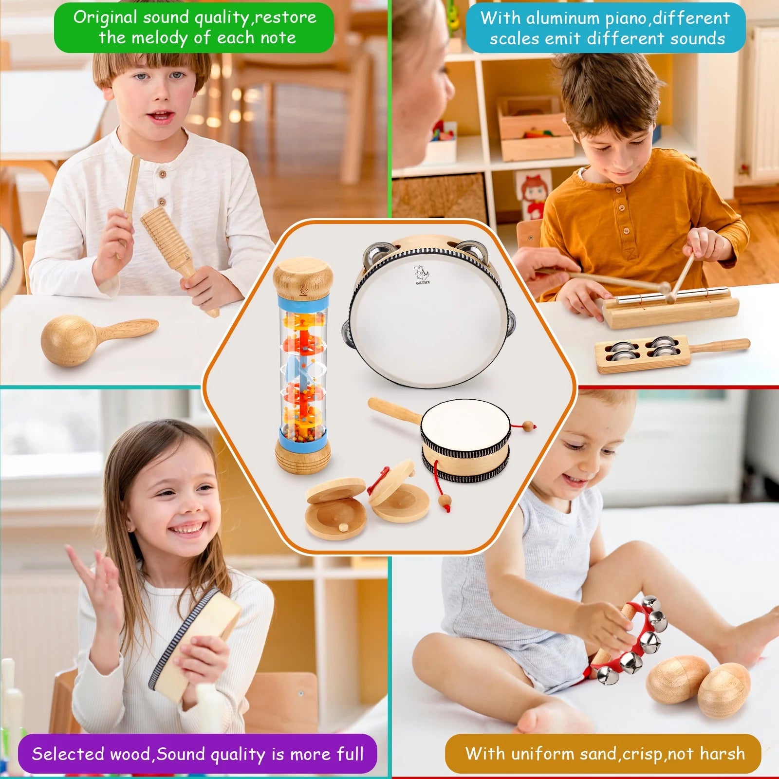 Kids Music Toys Wood Percussion Instruments Tambores Musical Education Birthday Gift for 1 Year Old